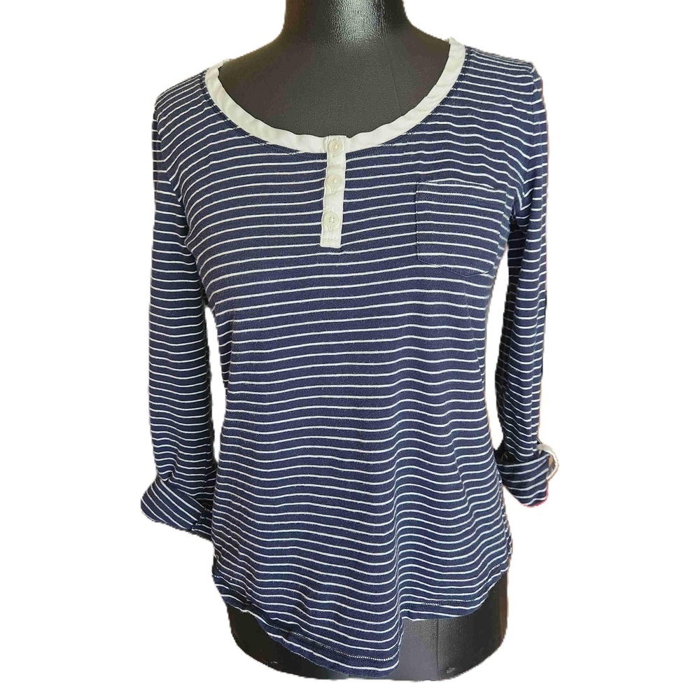 Jones New York Blue Striped Long Sleeve Top Medium